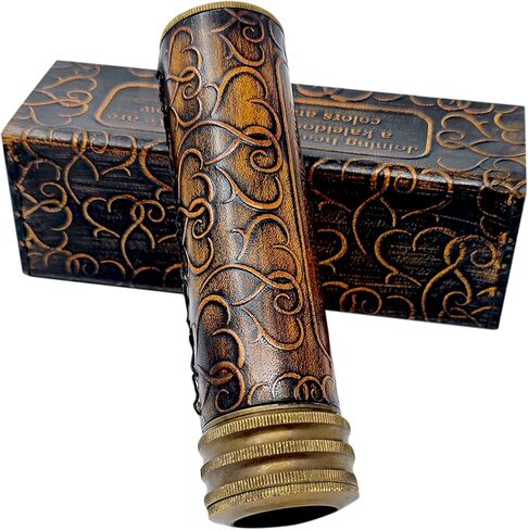 مشكال نحاسي عتيق مصنوع يدويا مع صندوق جلد وعدسة عاكسة ثلاثية الابعاد، مظهر عتيق، مشهد بلمسة نهائية عتيقة للاطفال والاصدقاء والاطفال هدية عيد الحب in Kuwait