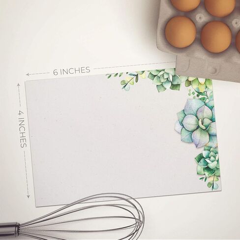 Succulents Recipe Cards, Set of 50, Water Resistant - Stunning Watercolor Greenery Motif for Nature Lovers (4x6 in. - Rounded Edges) in Kuwait