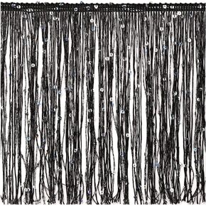 Fringe Trim Tassel 8 inch Wide 2 Yards Long for Clothes Accessories Latin Wedding Dress DIY Decoration (2-Black withSequins)