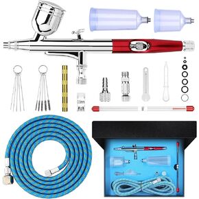 Airbrush Multi-Purpose Professional Kit with 2 Nozzle Sets (0.3 & 0.5mm Needles, Fluid Tips and Air Caps),Dual-Action Gravity Feed Air Brush Sets,20cc 40cc Cup,Cutaway Handle in Kuwait