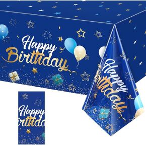 Tegeme Navy Blue Party Supplies Blue Stars Happy Birthday Tablecloths Blue Starry Confetti Table Covers for Kids Boys Girls Baby Shower Birthday Party Decorations (Navy Blue and Gold, 1 Pack)