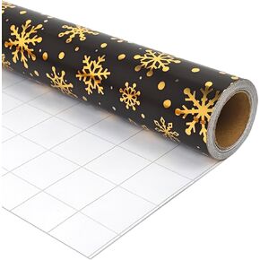 LDGOOAEL Mini Short Small Christmas Wrapping Paper Roll (17 inches X 32.8 feet) - Gold Foil Snowflakes on Green