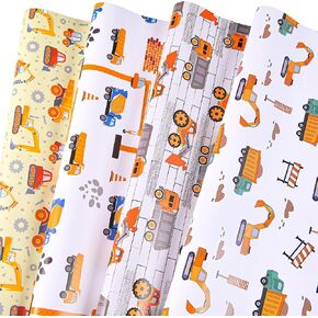 Titiweet Construction Wrapping Paper - Truck Wrapping Paper for Boys, Kids, 12 Sheets Tractor & Trucks Wrapping Paper for Birthday Holiday, 20 x 28 Inches Per Sheet(Construction(12 sheets))