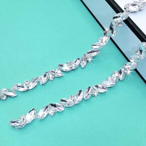 1 Yard Rhinestone Trim with Elegant Ivory Pearl Crystal Rhinestone Chain Rhinestone Applique for DIY Decoration & Bridal Costume Embellishment