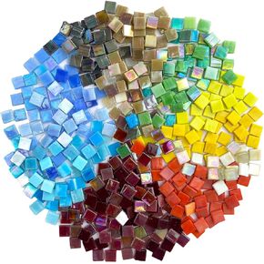 LITMIND 1.1LB بلاط فسيفساء زجاجي قزحي اللون أبيض مختلط للحرف اليدوية - 0.59 بوصة بلاط فسيفساء زجاجي ملون مربع للبالغين - مثالي لمشاريع الفسيفساء وديكور المنزل والمزيد in Kuwait