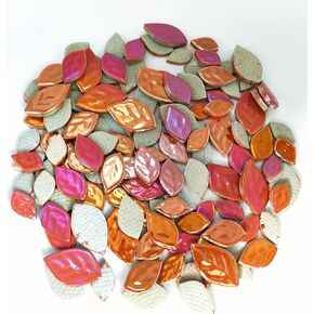 1.1LB Random Iridescent Leaves Ceramics Mosaic Tiles, Making Creative 3 Size Ceramic Mosaic Pieces for DIY Craft,Flowerpots, Vases, Cups, Garden Decor Mosaic Making Supplies (Orange)