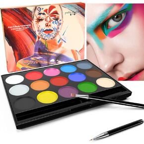 مجموعة طلاء الوجه والجسم، لوحة المكياج التي تعمل بالماء في الهالوين، تخزين مدمج في المساحة مع فرشتين - مجموعة طلاء فنية آمنة احترافية 15 لونًا للحفلات التنكرية والحفلات in Kuwait