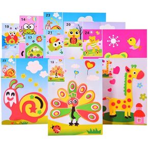 20 Pcs EVA Foam Stickers Mosaic Sticker Art Kits for Kids,DIY Cartoon Animal Painting Stickers Class Drawing Sticker Puzzle Art Craft Kit for Girls Boys Preschool Activities Early Learning Games