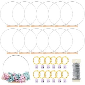 12 Pack Floral Hoop with Stand and LED Fairy Lights 12 inch Metal Rings for DIY Centerpiece Table Decorations Crafts Macrame Rings Hoop Wreath Dream Catcher Rings Wedding Christmas Wreaths, Gold in Kuwait