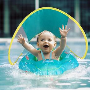 Refasy Baby Swimming Float Inflatable Infant Pool Float UPF50+ Sun Protection Canopy in Kuwait