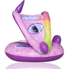 Arcimatto Baby Swimming Pool Floats with Removable Sun Protection Canopy, Cute Inflatable Raft with Seat and Handle, No Flip Over Kids Infants Boat Swim Ring for Toddlers 4-48 Months