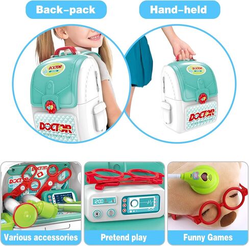 مجموعة طبيب لعبة جينميك للأطفال، 22 قطعة للأطفال الصغار مجموعة طبيب التظاهر مع زي طبيب لعب الأدوار وحقيبة ظهر طبية كبيرة جدًا، مجموعات دكتور طبية للأولاد والبنات بعمر 3 4 5 6 7 سنوات هدية in Kuwait