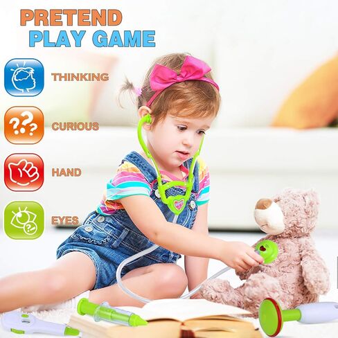 مجموعة طبيب لعبة جينميك للأطفال، 22 قطعة للأطفال الصغار مجموعة طبيب التظاهر مع زي طبيب لعب الأدوار وحقيبة ظهر طبية كبيرة جدًا، مجموعات دكتور طبية للأولاد والبنات بعمر 3 4 5 6 7 سنوات هدية in Kuwait