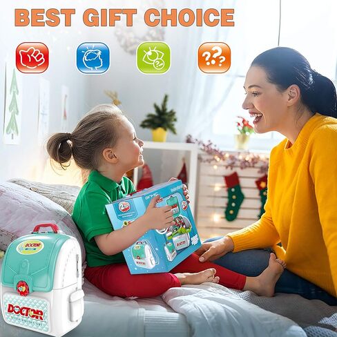 مجموعة طبيب لعبة جينميك للأطفال، 22 قطعة للأطفال الصغار مجموعة طبيب التظاهر مع زي طبيب لعب الأدوار وحقيبة ظهر طبية كبيرة جدًا، مجموعات دكتور طبية للأولاد والبنات بعمر 3 4 5 6 7 سنوات هدية in Kuwait
