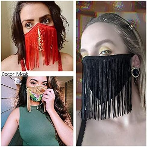 Fringe Trim Tassel 8 inch Wide 2 Yards Long for Clothes Accessories Latin Wedding Dress DIY Decoration (8in,Black) in Kuwait
