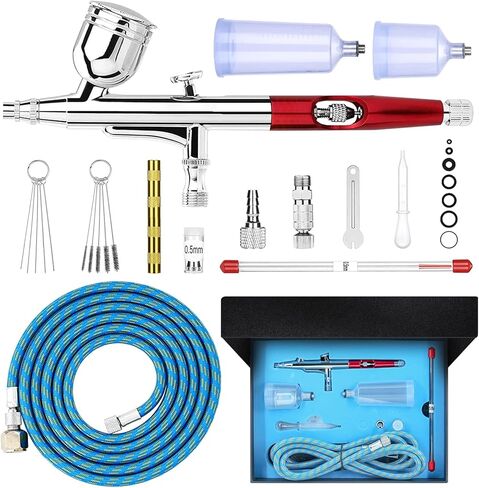 Airbrush Multi-Purpose Professional Kit with 2 Nozzle Sets (0.3 & 0.5mm Needles, Fluid Tips and Air Caps),Dual-Action Gravity Feed Air Brush Sets,20cc 40cc Cup,Cutaway Handle in Kuwait
