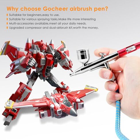 Airbrush Multi-Purpose Professional Kit with 2 Nozzle Sets (0.3 & 0.5mm Needles, Fluid Tips and Air Caps),Dual-Action Gravity Feed Air Brush Sets,20cc 40cc Cup,Cutaway Handle in Kuwait