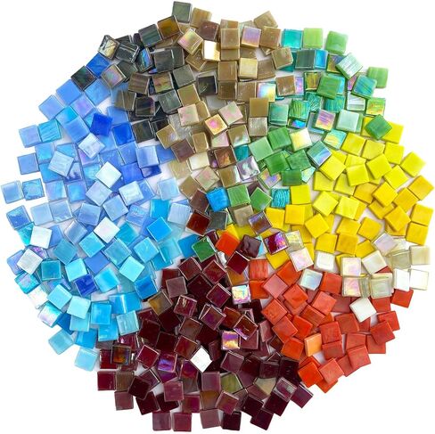 LITMIND 1.1LB بلاط فسيفساء زجاجي قزحي اللون أبيض مختلط للحرف اليدوية - 0.59 بوصة بلاط فسيفساء زجاجي ملون مربع للبالغين - مثالي لمشاريع الفسيفساء وديكور المنزل والمزيد in Kuwait