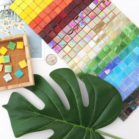 LITMIND 1.1LB بلاط فسيفساء زجاجي قزحي اللون أبيض مختلط للحرف اليدوية - 0.59 بوصة بلاط فسيفساء زجاجي ملون مربع للبالغين - مثالي لمشاريع الفسيفساء وديكور المنزل والمزيد in Kuwait