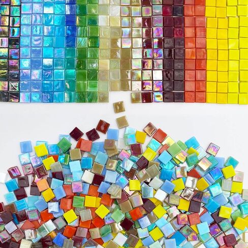 LITMIND 1.1LB بلاط فسيفساء زجاجي قزحي اللون أبيض مختلط للحرف اليدوية - 0.59 بوصة بلاط فسيفساء زجاجي ملون مربع للبالغين - مثالي لمشاريع الفسيفساء وديكور المنزل والمزيد in Kuwait