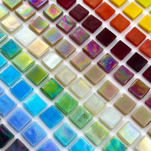 LITMIND 1.1LB بلاط فسيفساء زجاجي قزحي اللون أبيض مختلط للحرف اليدوية - 0.59 بوصة بلاط فسيفساء زجاجي ملون مربع للبالغين - مثالي لمشاريع الفسيفساء وديكور المنزل والمزيد in Kuwait