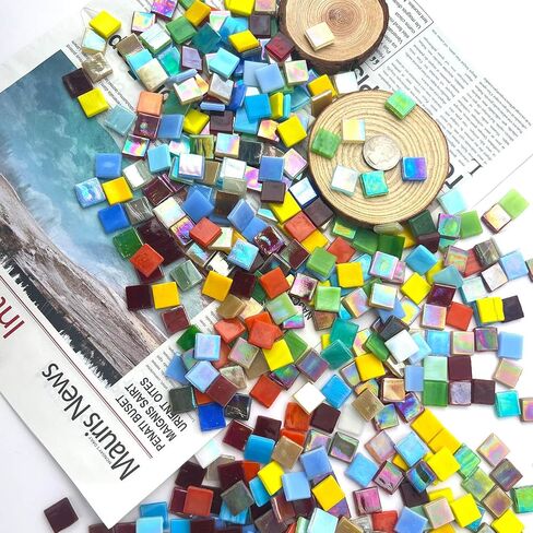 LITMIND 1.1LB بلاط فسيفساء زجاجي قزحي اللون أبيض مختلط للحرف اليدوية - 0.59 بوصة بلاط فسيفساء زجاجي ملون مربع للبالغين - مثالي لمشاريع الفسيفساء وديكور المنزل والمزيد in Kuwait