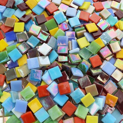LITMIND 1.1LB بلاط فسيفساء زجاجي قزحي اللون أبيض مختلط للحرف اليدوية - 0.59 بوصة بلاط فسيفساء زجاجي ملون مربع للبالغين - مثالي لمشاريع الفسيفساء وديكور المنزل والمزيد in Kuwait