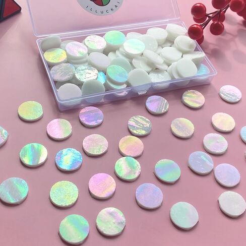 ILLUCKAI 3/4" Iridescent Round Glass Mosaic Tiles for Crafts, 280g 125pcs Circle Mosaic Glass Pieces, Stained Glass Kit Supplies for Home Decor(Iridescent Mix) in Kuwait