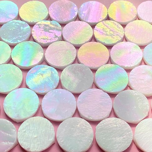 ILLUCKAI 3/4" Iridescent Round Glass Mosaic Tiles for Crafts, 280g 125pcs Circle Mosaic Glass Pieces, Stained Glass Kit Supplies for Home Decor(Iridescent Mix) in Kuwait