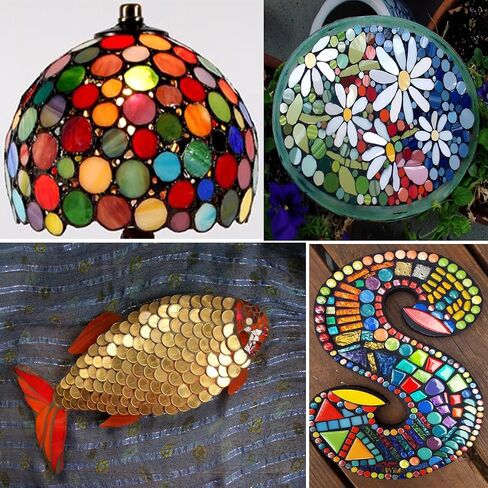 ILLUCKAI 3/4" Iridescent Round Glass Mosaic Tiles for Crafts, 280g 125pcs Circle Mosaic Glass Pieces, Stained Glass Kit Supplies for Home Decor(Iridescent Mix) in Kuwait