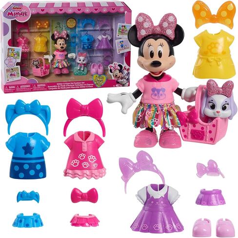 Disney Junior Minnie Mouse Glitter and Glam Pet Fashion Set, 23-piece Doll and Accessories, Officially Licensed Kids Toys for Ages 3 Up by Just Play in Saudi Arabia