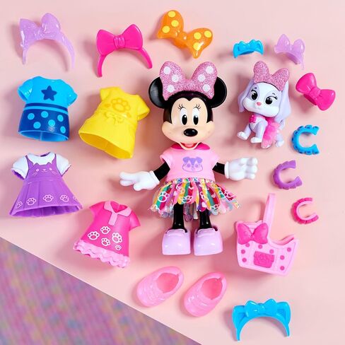 Disney Junior Minnie Mouse Glitter and Glam Pet Fashion Set, 23-piece Doll and Accessories, Officially Licensed Kids Toys for Ages 3 Up by Just Play in Saudi Arabia
