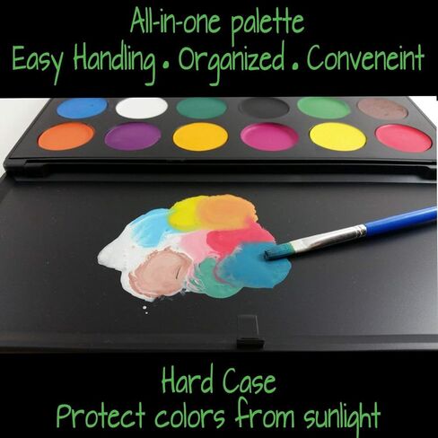 Facepaints Makeup Palette, Facepaint and Body Paint Set, Makeup Kit for Kids Party and Purim Costumes, Make up for Kids and Adults Professional, 18 Colors, 4 Metallic, 3 Brushes 30 Stencils in Kuwait