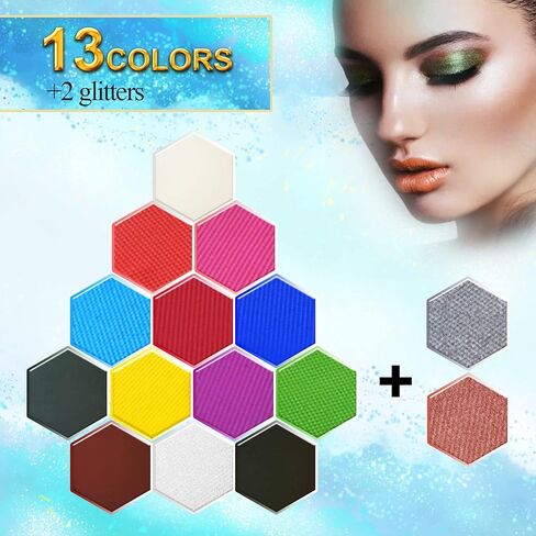 مجموعة طلاء الوجه والجسم، لوحة المكياج التي تعمل بالماء في الهالوين، تخزين مدمج في المساحة مع فرشتين - مجموعة طلاء فنية آمنة احترافية 15 لونًا للحفلات التنكرية والحفلات in Kuwait