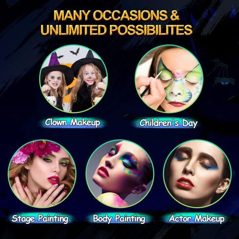 مجموعة طلاء الوجه والجسم، لوحة المكياج التي تعمل بالماء في الهالوين، تخزين مدمج في المساحة مع فرشتين - مجموعة طلاء فنية آمنة احترافية 15 لونًا للحفلات التنكرية والحفلات in Kuwait