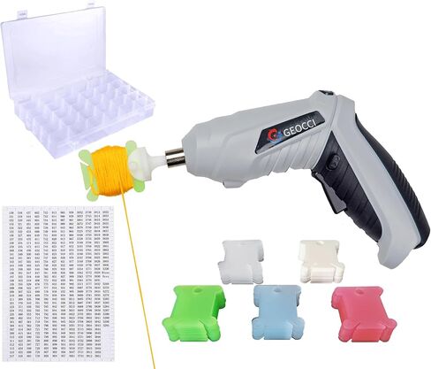 بكرة لف خيوط التطريز الكهربائية من جيوتشي، مع صندوق منظم خيط التطريز و200 بكرة خيط بلاستيكية صلبة وملصقات ارقام الخيط لاداة الخياطة والتطريز بنفسك in Kuwait