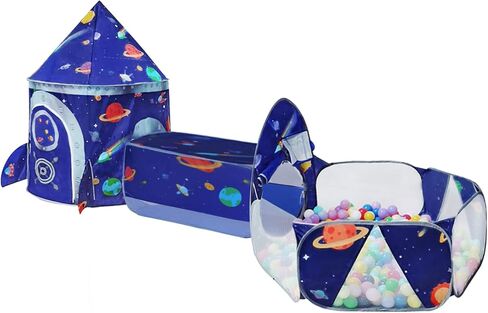 TTLOJ Gift 3pc Rocket Ship Kids Play Tent, Ball Pit, Crawl Tunnel, Toddlers Playhouse Castle Toys, Baby Boys Girls Gift for 3 4 5 6 7 Year Old, Outdoor Indoor(Balls Not Included) in Kuwait