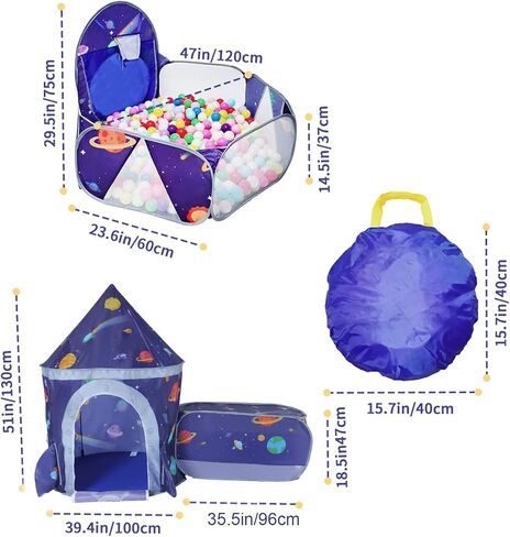 TTLOJ Gift 3pc Rocket Ship Kids Play Tent, Ball Pit, Crawl Tunnel, Toddlers Playhouse Castle Toys, Baby Boys Girls Gift for 3 4 5 6 7 Year Old, Outdoor Indoor(Balls Not Included) in Kuwait