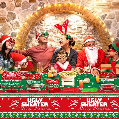 98 قطعة من لوازم حفلات الكريسماس، لوحات زهرة البونسيتة، زخارف مفرش المائدة لعيد الميلاد، أدوات المائدة، شوك ورقية، أطباق مناديل تخدم 24 ضيفًا in Kuwait