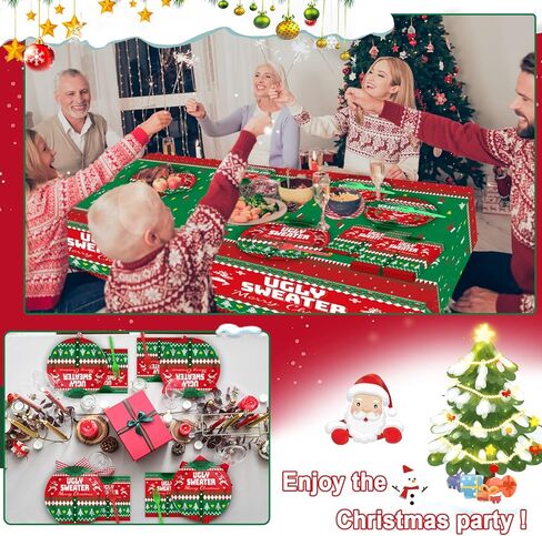 98 قطعة من لوازم حفلات الكريسماس، لوحات زهرة البونسيتة، زخارف مفرش المائدة لعيد الميلاد، أدوات المائدة، شوك ورقية، أطباق مناديل تخدم 24 ضيفًا in Kuwait