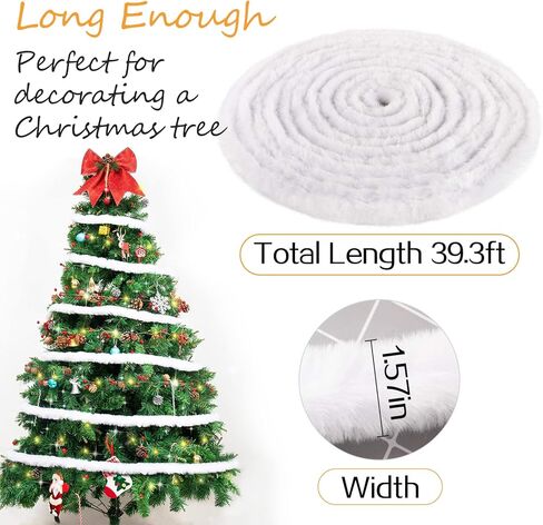 شريط زينة من الفرو الصناعي الابيض للكريسماس بطول 13 ياردة، اكليل شجرة الكريسماس، شريط من الفرو الصناعي، اكسسوارات الحرف اليدوية لتزيين حفلات العطلات والخياطة والتشذيب بعرض 1.57 انش in Kuwait