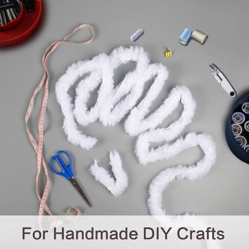 شريط زينة من الفرو الصناعي الابيض للكريسماس بطول 13 ياردة، اكليل شجرة الكريسماس، شريط من الفرو الصناعي، اكسسوارات الحرف اليدوية لتزيين حفلات العطلات والخياطة والتشذيب بعرض 1.57 انش in Kuwait