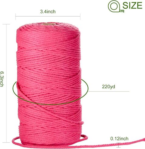 حبل مكرامية، حبل قطني POZEAN 3 مم × 220 ياردة (حوالي 200 متر)، حبل مكرامية من القطن الطبيعي 100% للتعليق على الحائط، شماعات النباتات، حياكة الحرف اليدوية، مشاريع تزيين حفلات الزفاف في عيد الميلاد (غطاء زيتوني) in Kuwait