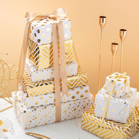 3 لفات ورق تغليف صغيرة من هومرال - 42.5 قدم مربع (17 * 120 بوصة لكل لفة) باللون الأسود مع سلسلة من رقائق الذهب/أنماط هندسية لعيد الميلاد، وأعياد الميلاد، والزفاف، وحفلات استقبال المولود الجديد، وحفلات الزفاف، وعيد الحب in Kuwait