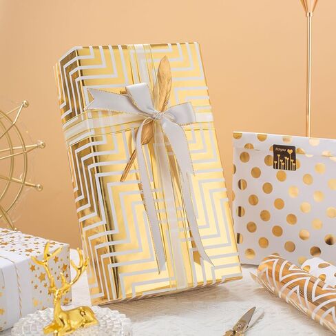 3 لفات ورق تغليف صغيرة من هومرال - 42.5 قدم مربع (17 * 120 بوصة لكل لفة) باللون الأسود مع سلسلة من رقائق الذهب/أنماط هندسية لعيد الميلاد، وأعياد الميلاد، والزفاف، وحفلات استقبال المولود الجديد، وحفلات الزفاف، وعيد الحب in Kuwait