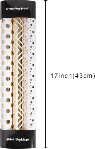 3 لفات ورق تغليف صغيرة من هومرال - 42.5 قدم مربع (17 * 120 بوصة لكل لفة) باللون الأسود مع سلسلة من رقائق الذهب/أنماط هندسية لعيد الميلاد، وأعياد الميلاد، والزفاف، وحفلات استقبال المولود الجديد، وحفلات الزفاف، وعيد الحب in Kuwait