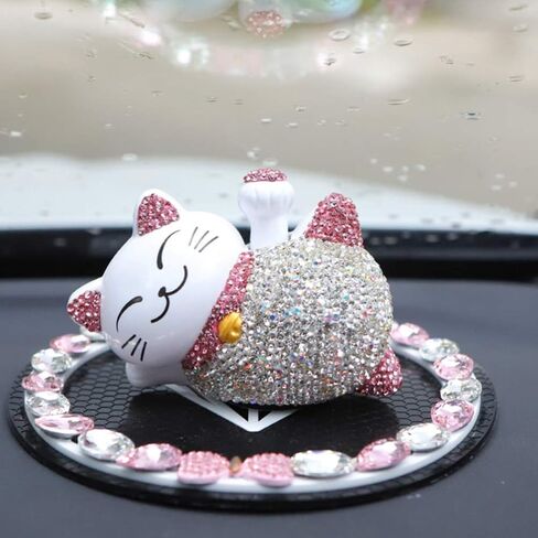 Wakauto Lucky Cat التماثيل الشمسية لعبة الرقص لوحة القيادة دمية محظوظ تمثال القط يلوح الذراع الصينية اليابانية تمثال سيارة إكسسوارات ديكور منزلي in Saudi Arabia