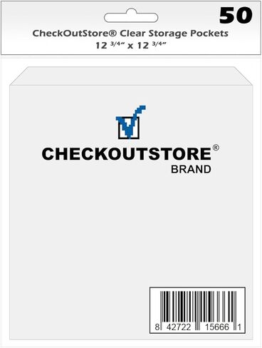 (100) جيوب تخزين شفافة من CheckOutStore لتخزين ورق البطاقات مقاس 12 × 12 المستخدم في الختم المطاطي وسجلات القصاصات (شفاف مع غطاء - 12 3/4 بوصة × 12 3/4 بوصة) in Kuwait