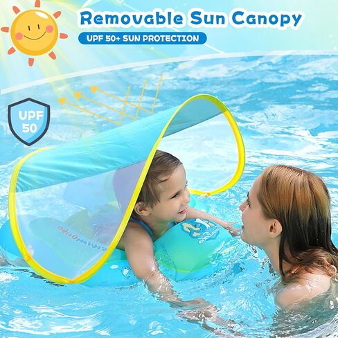 Refasy Baby Swimming Float Inflatable Infant Pool Float UPF50+ Sun Protection Canopy in Kuwait