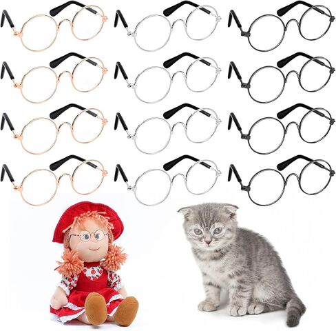 12 زوجًا من نظارات الدمى بحافة سلكية معدنية وعدسات شفافة، نظارات صغيرة من القماش، نظارات شمسية صغيرة ريترو للدمى والحيوانات الأليفة، اكسسوارات ازياء تنكرية in Kuwait